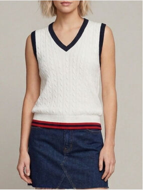 Supima Cotton Cable Knit Sweater Vest White Size Larg Preppy Heritage Old Money